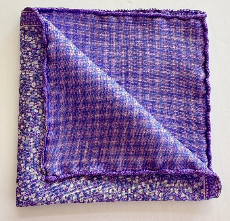 David Donahue Pocket Square - Purple Dots/Plaid Refined Men's European