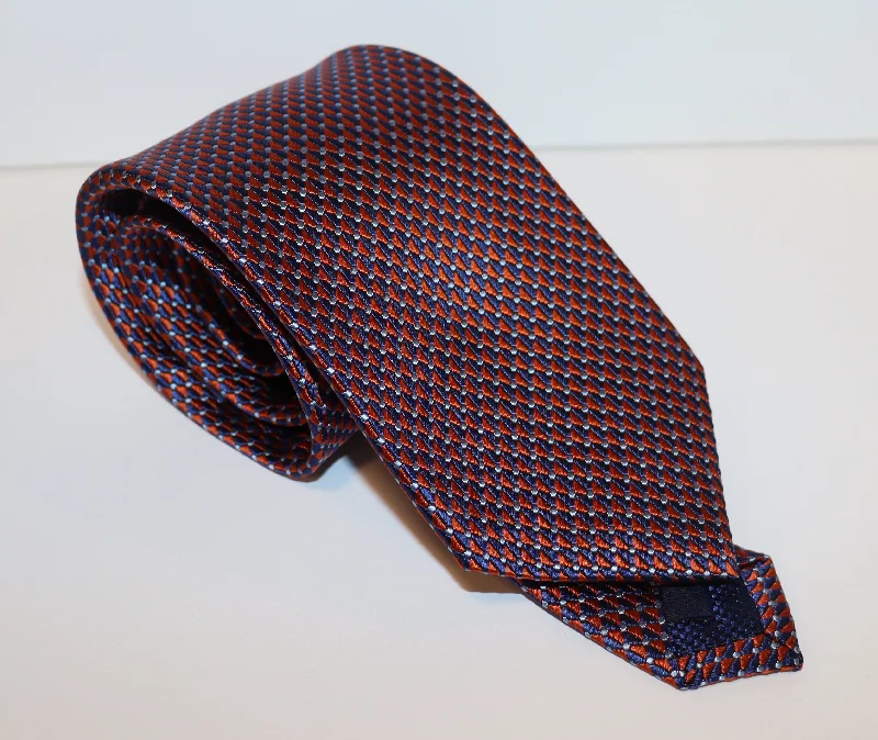 David Donahue Tie - Orange Geo Print Sharp Men's Italian