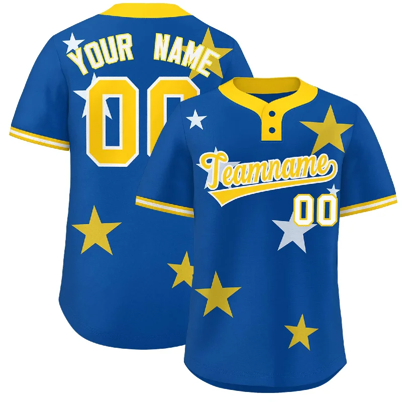 Custom Royal Gold Personalized Star Graffiti Pattern Authentic Two-Button Baseball Jersey Sharp Men's Italian