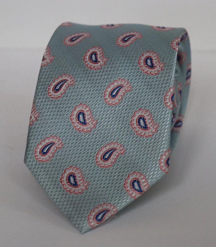 The Shirt Shop Tall Tie - Light Blue with Navy/Pink Paisley Pattern Adventure