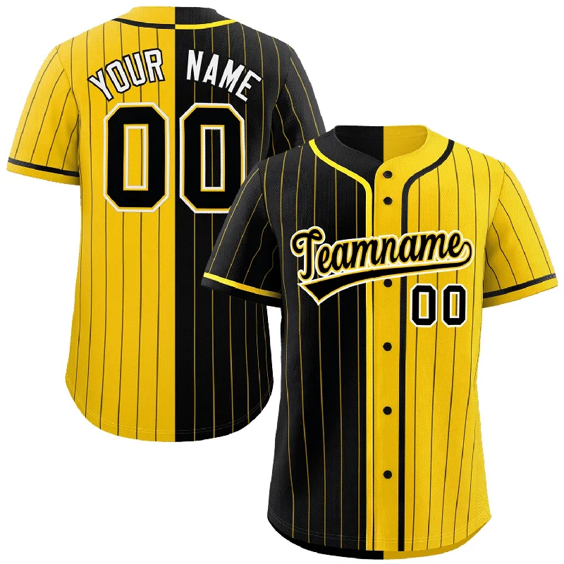 Custom Black Gold Two Tone Striped Fashion Authentic Baseball Jersey Elegant Men's Cashmere