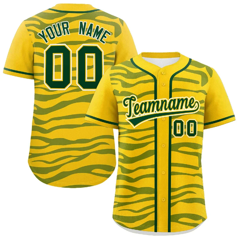 Custom Gold Green Zebra Stripes Graffiti Pattern Authentic Baseball Jersey Dapper Men's 1920S