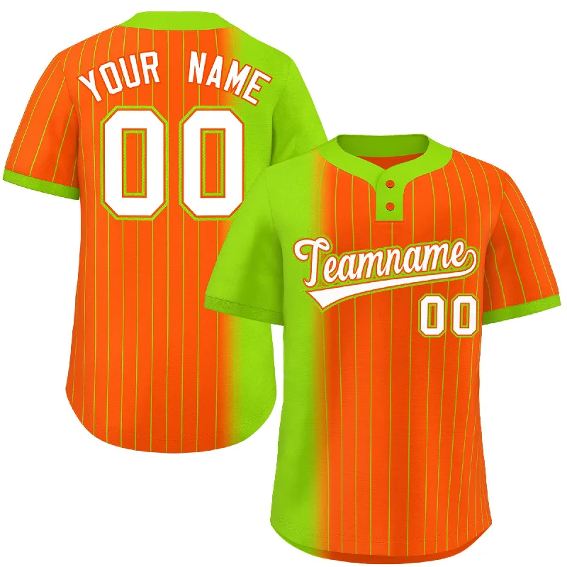 Custom Neon Green Orange Gradient Stripe Fashion Authentic Two-Button Baseball Jersey Monochromatic Office Style