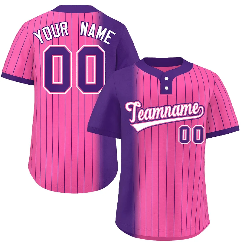 Custom Purple Pink Gradient Stripe Fashion Authentic Two-Button Baseball Jersey Masculine Men's 