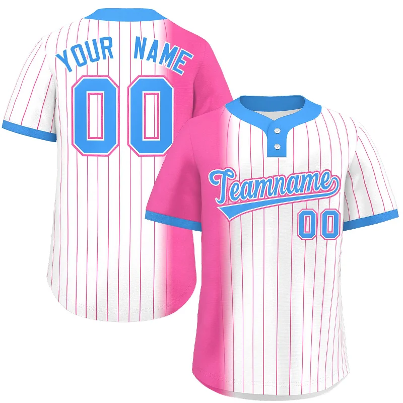 Custom Pink White-Powder Blue Gradient Stripe Fashion Authentic Two-Button Baseball Jersey Tough Men's Military