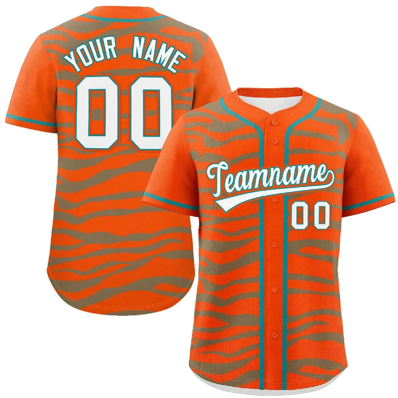 Custom Orange Aqua Zebra Stripes Graffiti Pattern Authentic Baseball Jersey Cclassic Men's Tweed