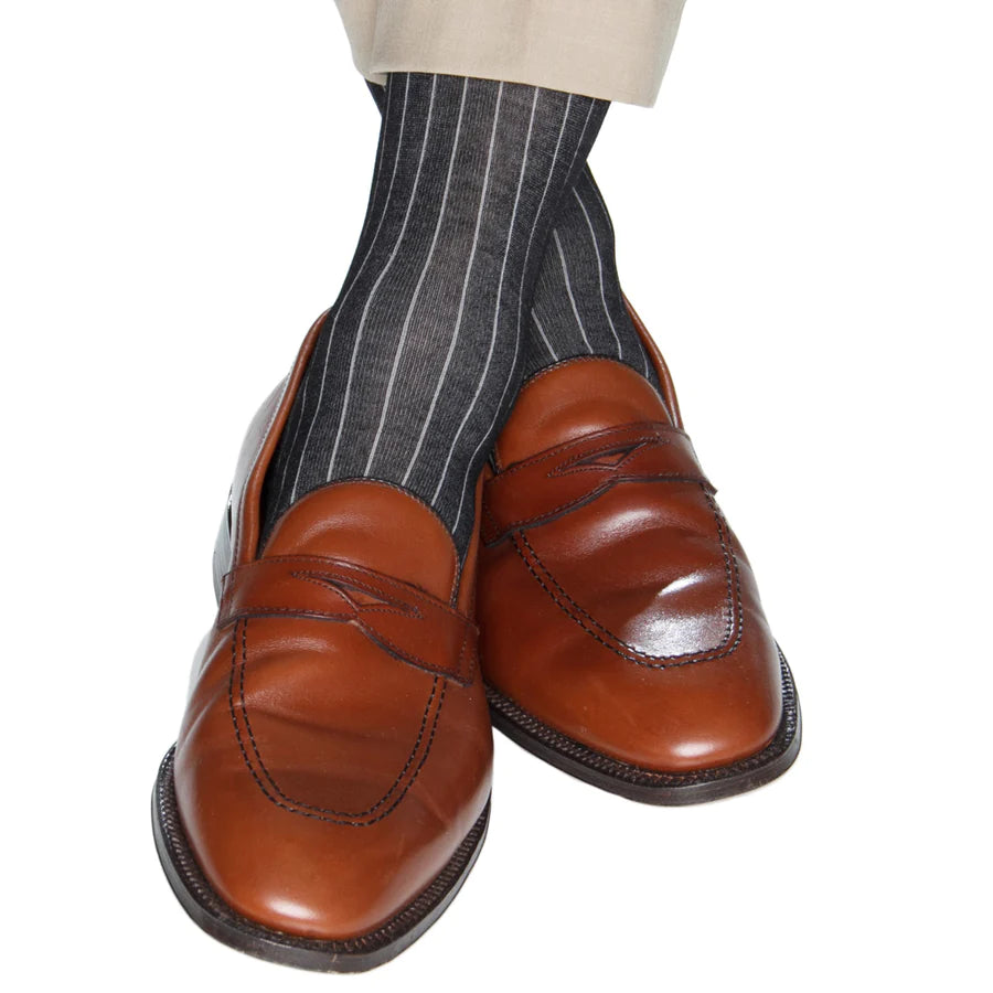 The Shirt Shop Socks - Black with Ash Vertical Stripe - 2 Lengths Monochromatic All