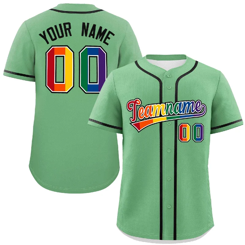 Custom Light Green LGBT Rainbow For Pride Month Classic Style Authentic Baseball Jersey Business