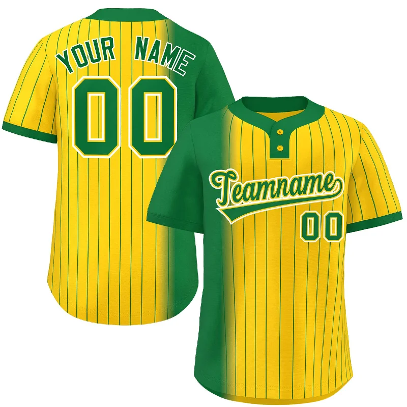 Custom Kelly Green Gold Gradient Stripe Fashion Authentic Two-Button Baseball Jersey Dynamic Men's High