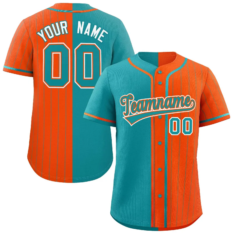 Custom Aqua Orange Stripe-Solid Combo Fashion Authentic Baseball Jersey Modern Men's Geometric