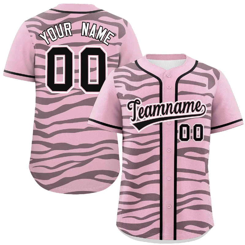 Custom Light Pink Black Zebra Stripes Graffiti Pattern Authentic Baseball Jersey Gym