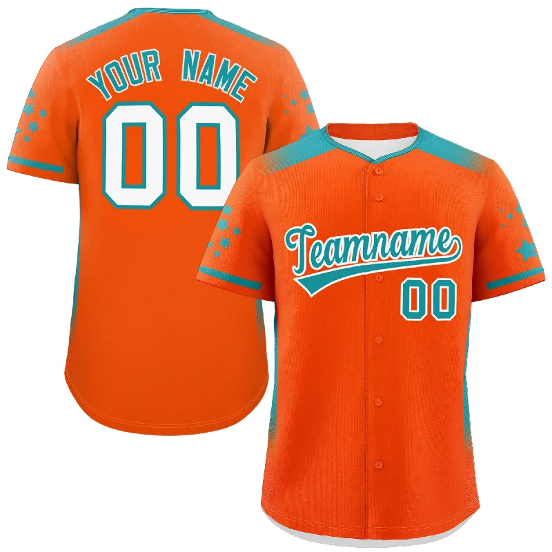 Custom Orange Aqua Gradient Side Personalized Star Pattern Authentic Baseball Jersey Bohemian Men's Free