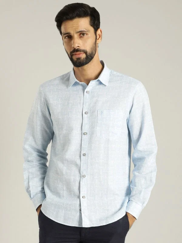 Men Printed Full Sleeve Linen Blend Shirt Adventure