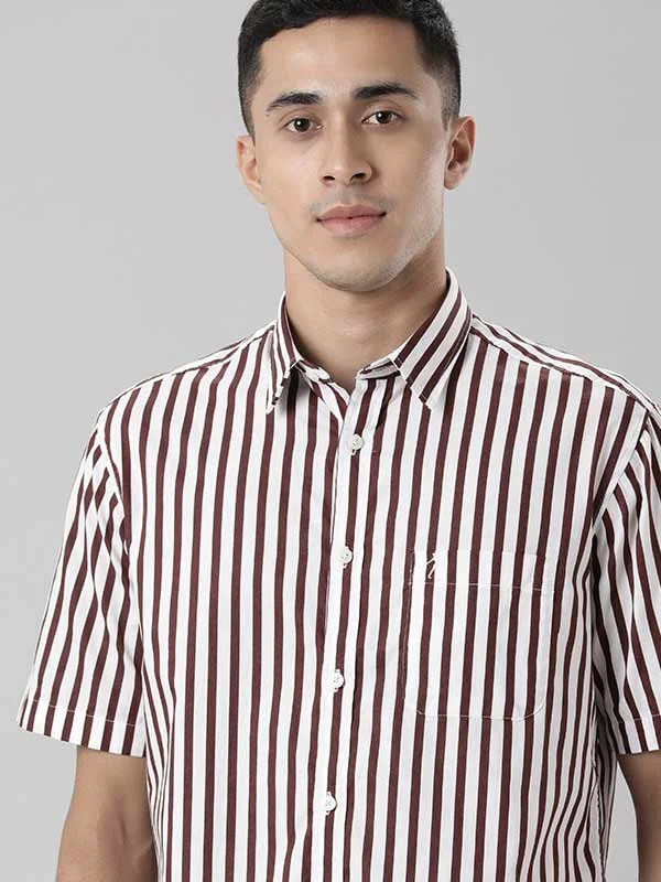 Men Striped Half Sleeve Cotton Stretch Shirt Relaxed Men's Beach