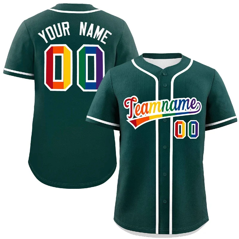 Custom Midnight Green LGBT Rainbow For Pride Month Classic Style Authentic Baseball Jersey Adventure