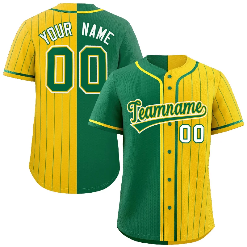 Custom Kelly Green Gold Stripe-Solid Combo Fashion Authentic Baseball Jersey Cclassic Men's Tweed