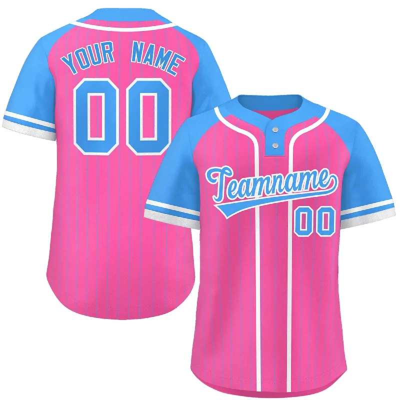 Custom Pink Powder Blue-White Stripe Fashion Raglan Sleeves Authentic Two-Button Baseball Jersey Relaxed Men's Beach