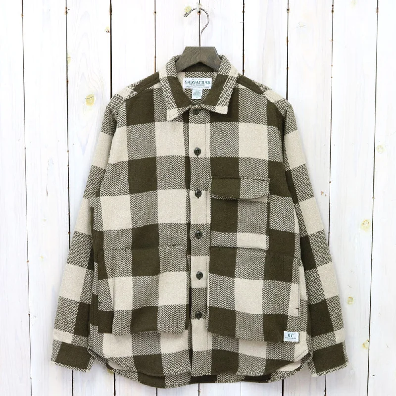 SASSAFRAS『DIGS CREW HALF(WOOLLY HERRINGBONE CHECK)』(OLIVE) Tailored