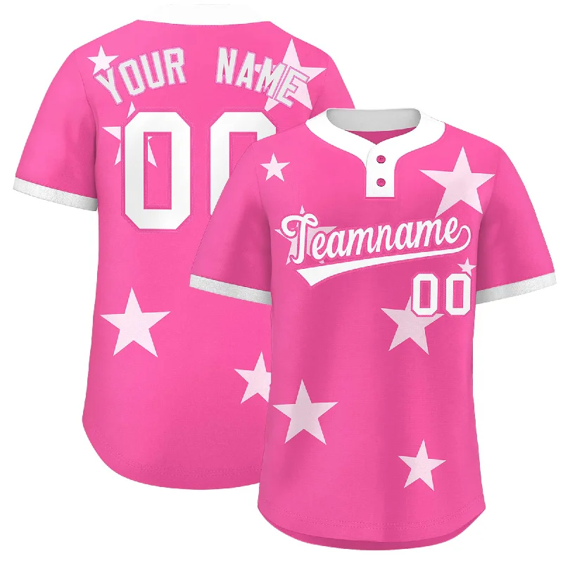 Custom Pink White Personalized Star Graffiti Pattern Authentic Two-Button Baseball Jersey Polished Men's Satin