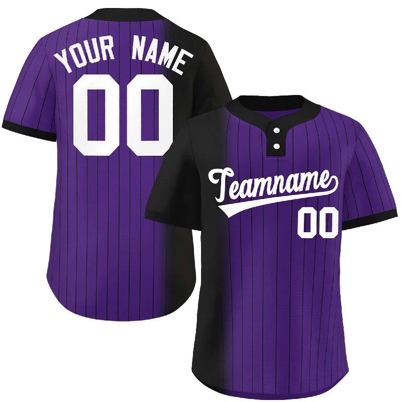 Custom Black Purple Gradient Stripe Fashion Authentic Two-Button Baseball Jersey Trendy Men's Bucket