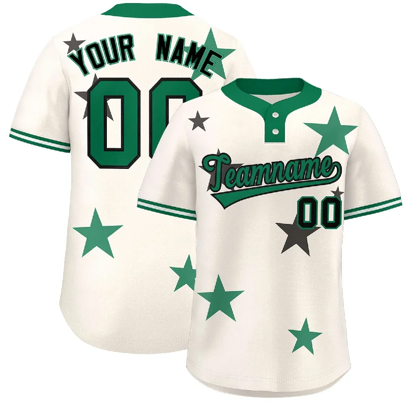 Custom Cream Kelly Green Personalized Star Graffiti Pattern Authentic Two-Button Baseball Jersey Traditional Men's Wool