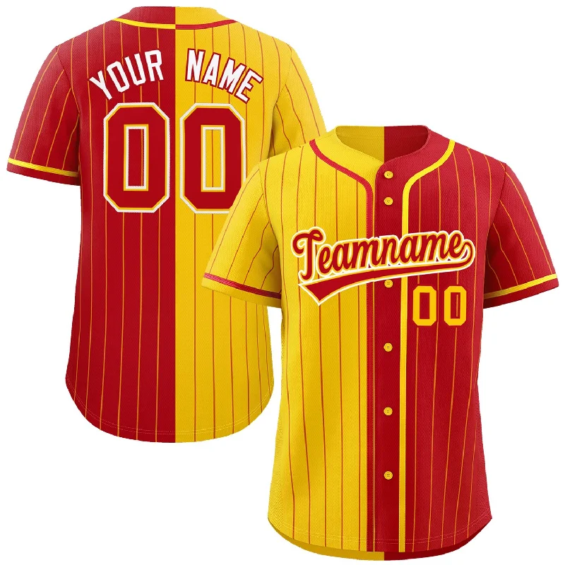 Custom Gold Red Two Tone Striped Fashion Authentic Baseball Jersey Elegant Men's Cashmere