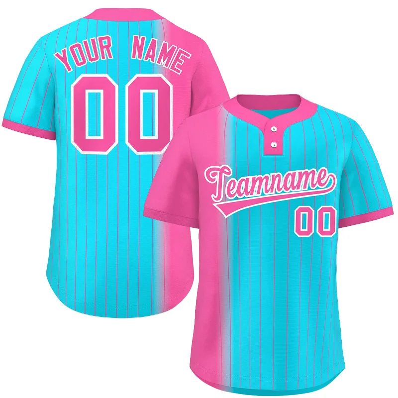 Custom Pink Sky Blue Gradient Stripe Fashion Authentic Two-Button Baseball Jersey Cozy Men's Sherpa