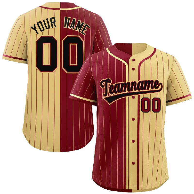 Custom Crimson Khaki Two Tone Striped Fashion Authentic Baseball Jersey Sporty Men's Tennis