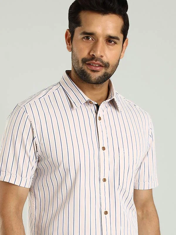 Men Striped Half Sleeve Cotton Shirt Casual Men's Loose