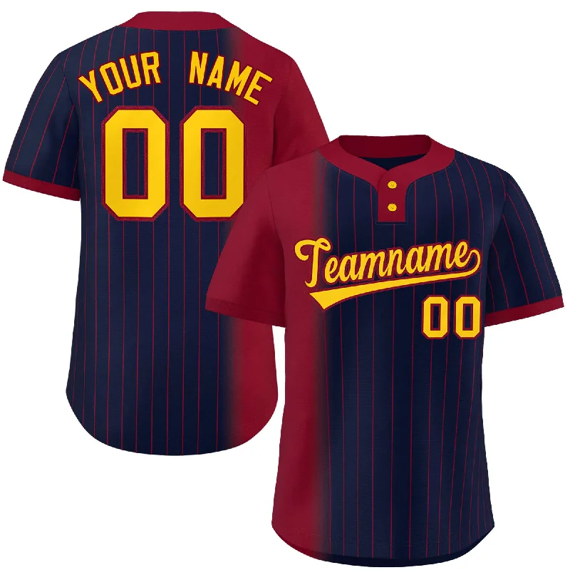 Custom Crimson Navy Gradient Stripe Fashion Authentic Two-Button Baseball Jersey Sleek Men's Metallic