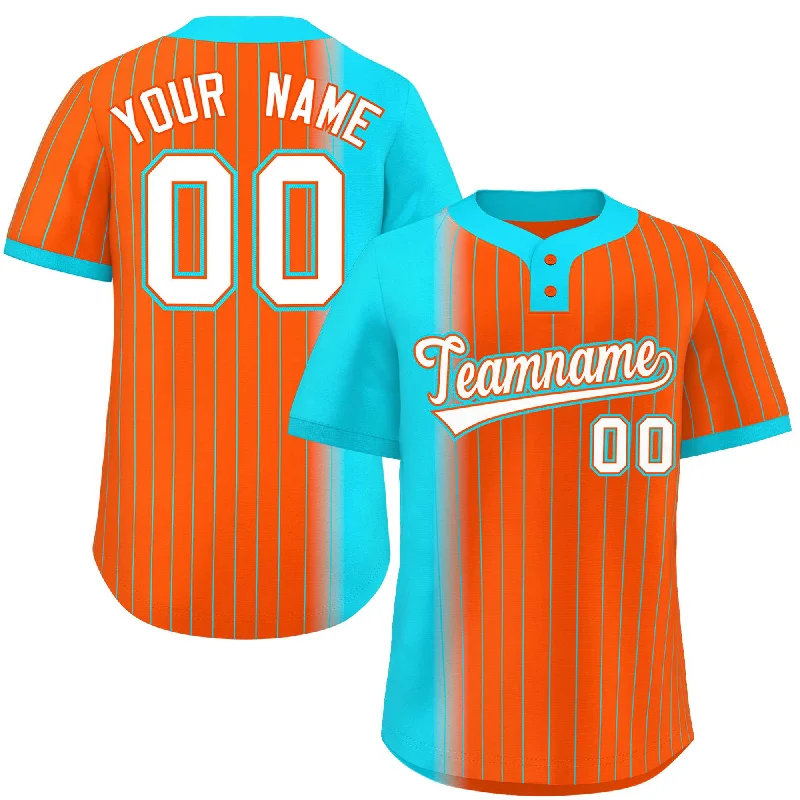 Custom Sky Blue Orange Gradient Stripe Fashion Authentic Two-Button Baseball Jersey Sleek Men's Contemporary 