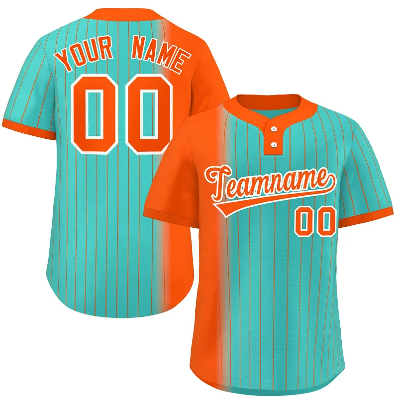 Custom Orange Aqua Gradient Stripe Fashion Authentic Two-Button Baseball Jersey Refined Men's Hand