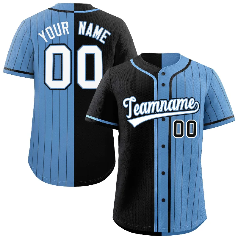 Custom Black Light Blue Stripe-Solid Combo Fashion Authentic Baseball Jersey Street