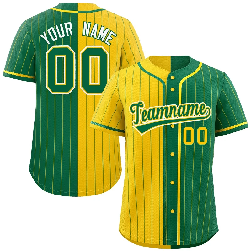 Custom Gold Kelly Green Two Tone Striped Fashion Authentic Baseball Jersey Athletic Men's High