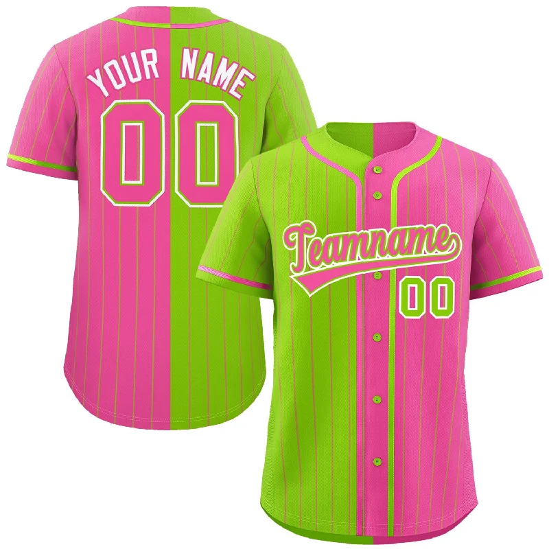 Custom Neon Green Pink Two Tone Striped Fashion Authentic Baseball Jersey Refined Men's Hand