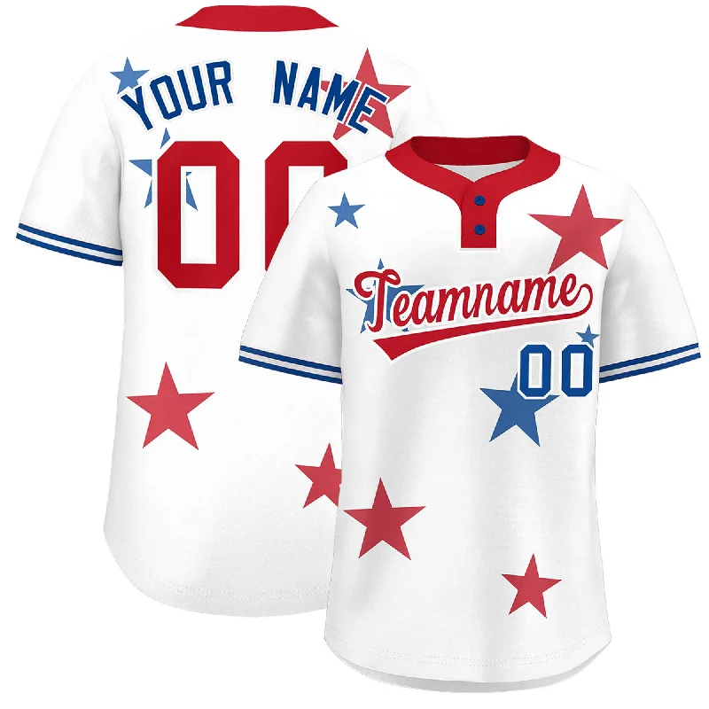 Custom White Red Personalized Star Graffiti Pattern Authentic Two-Button Baseball Jersey Artistic Men's Avant