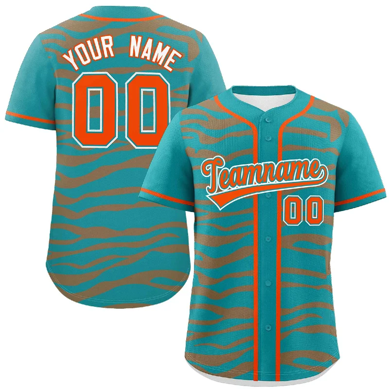 Custom Aqua Orange Zebra Stripes Graffiti Pattern Authentic Baseball Jersey Modern Men's 