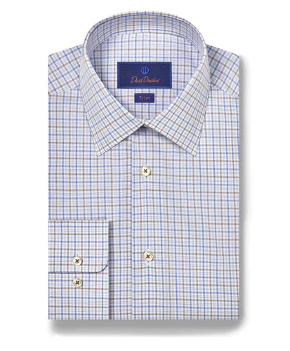 David Donahue Blue & Dune Poplin Check Dress Shirt (Trim Fit) Sharp Men's Italian