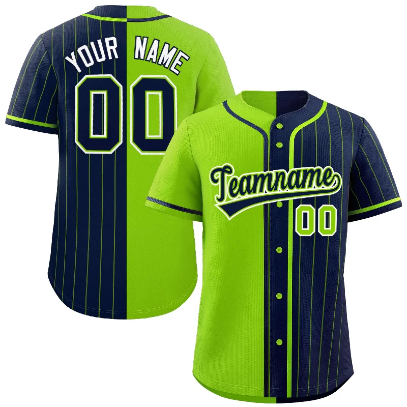 Custom Neon Green Navy Stripe-Solid Combo Fashion Authentic Baseball Jersey Masculine Men's Thick