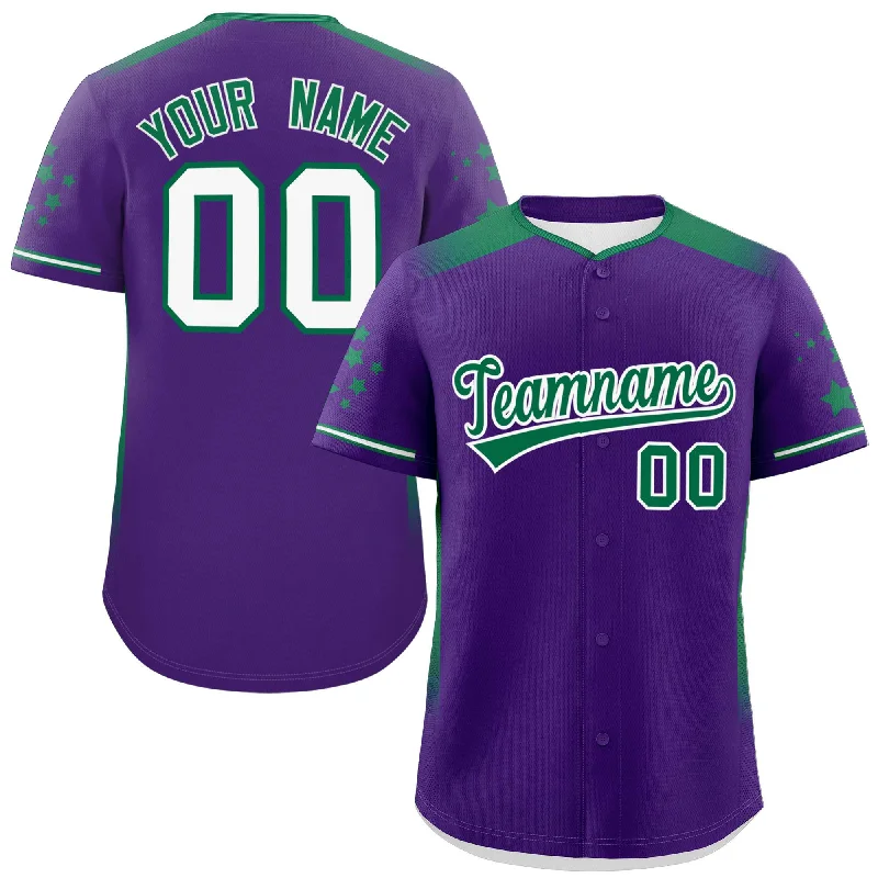 Custom Purple Kelly Green Gradient Side Personalized Star Pattern Authentic Baseball Jersey Refined Men's Classic 