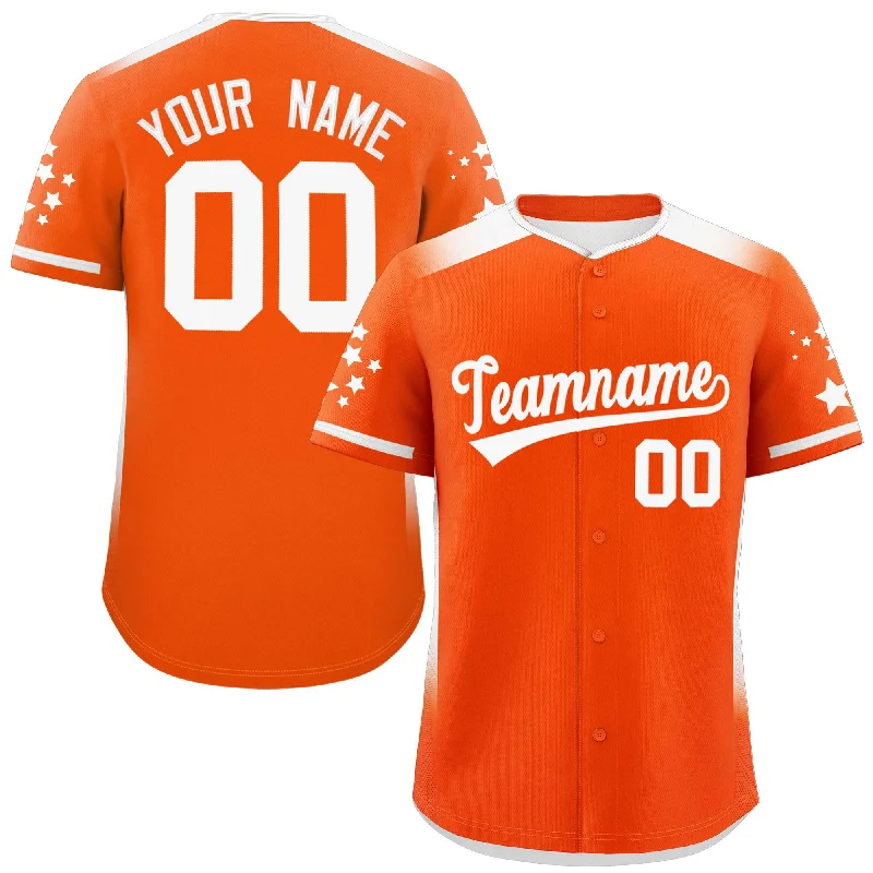 Custom Orange White Gradient Side Personalized Star Pattern Authentic Baseball Jersey Laid