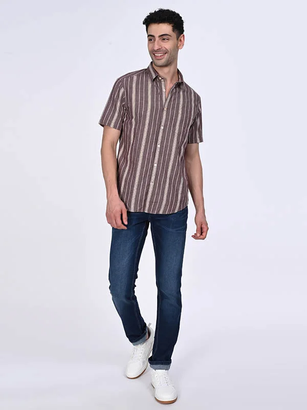 Men Striped Half Sleeve Cotton Shirt Trendy Men's Bucket