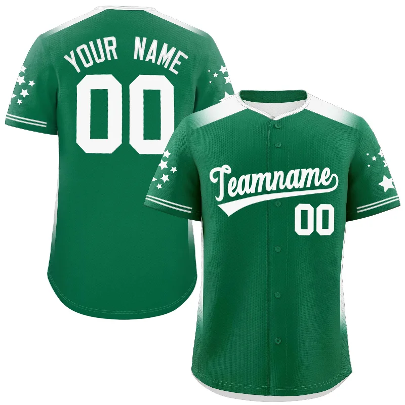 Custom Kelly Green White Gradient Side Personalized Star Pattern Authentic Baseball Jersey Vacation