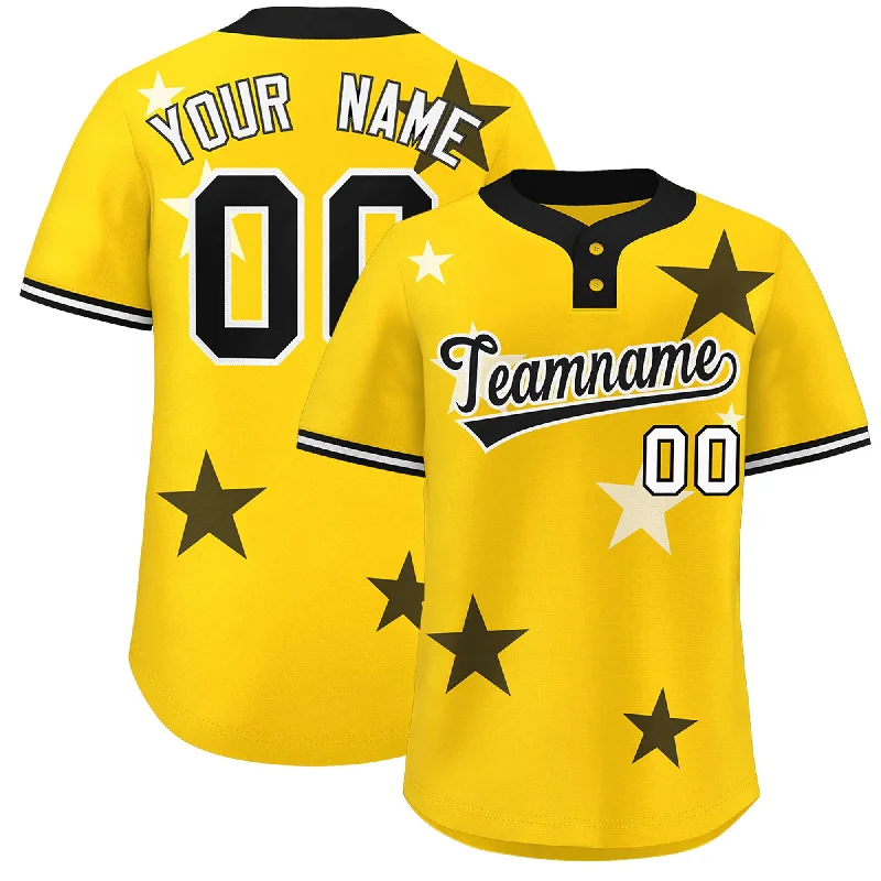 Custom Gold Black Personalized Star Graffiti Pattern Authentic Two-Button Baseball Jersey Rugged Men's Outdoor 