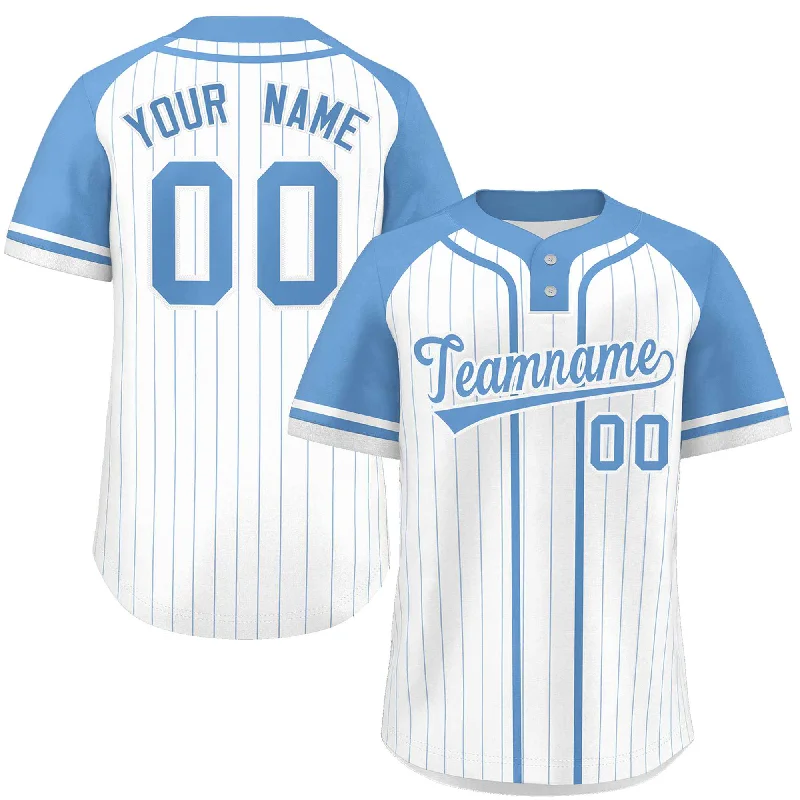 Custom White Light Blue Stripe Fashion Raglan Sleeves Authentic Two-Button Baseball Jersey Dapper Men's 1920S