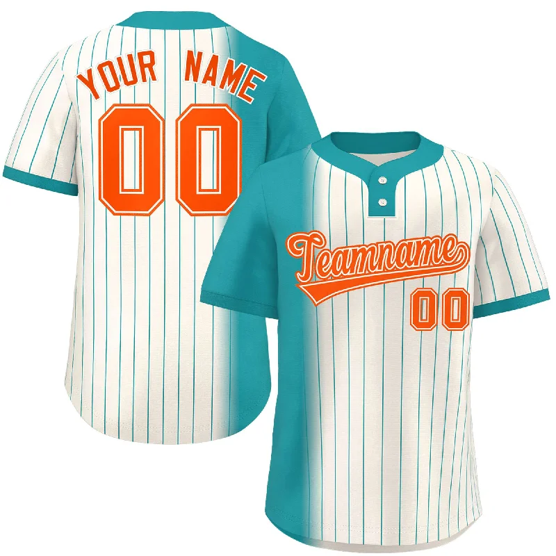 Custom Aqua Cream Gradient Stripe Fashion Authentic Two-Button Baseball Jersey Confident Men's Power