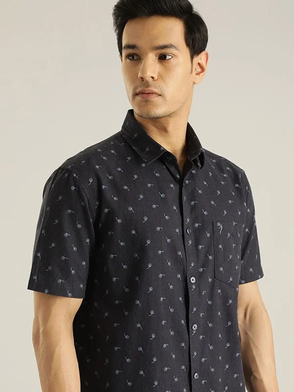 Men Printed Half Sleeve Cotton Shirt British Gentleman Style