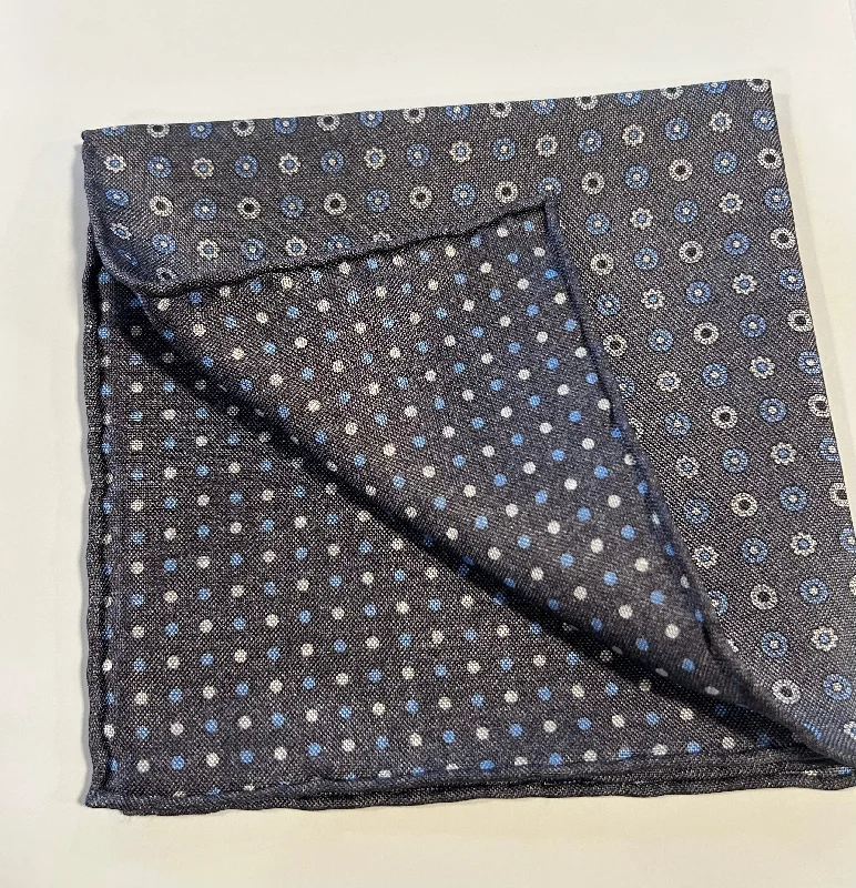 David Donahue Pocket Square - Silver Floral Pattern / Polka Dot Dynamic Men's High