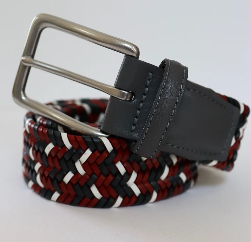 Torino 35MM Dark Red/White Woven Stretch Unique Men's Upcycled