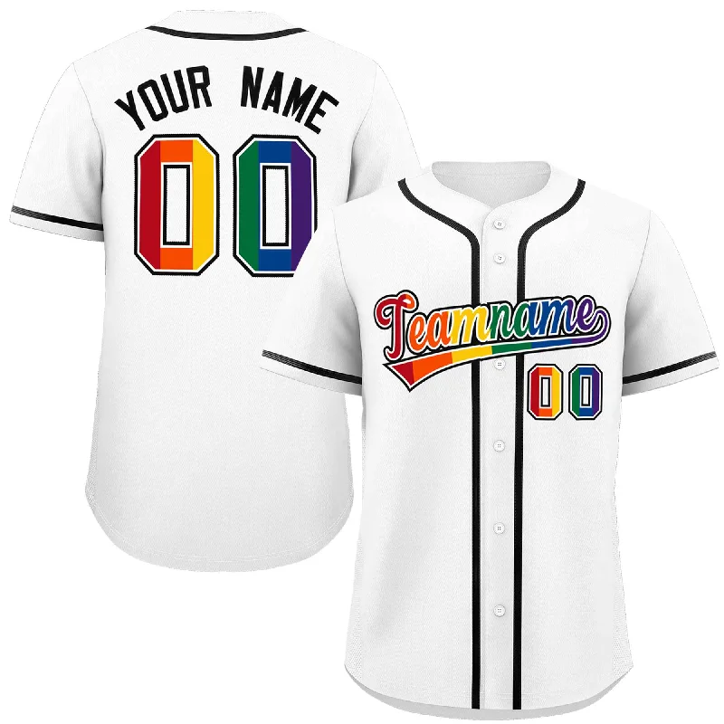 Custom White LGBT Rainbow For Pride Month Classic Style Authentic Baseball Jersey Casual Men's Japanese 